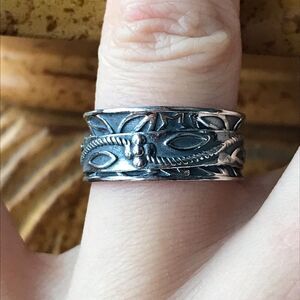 Sterling Silver Flower Band Ring Size 6